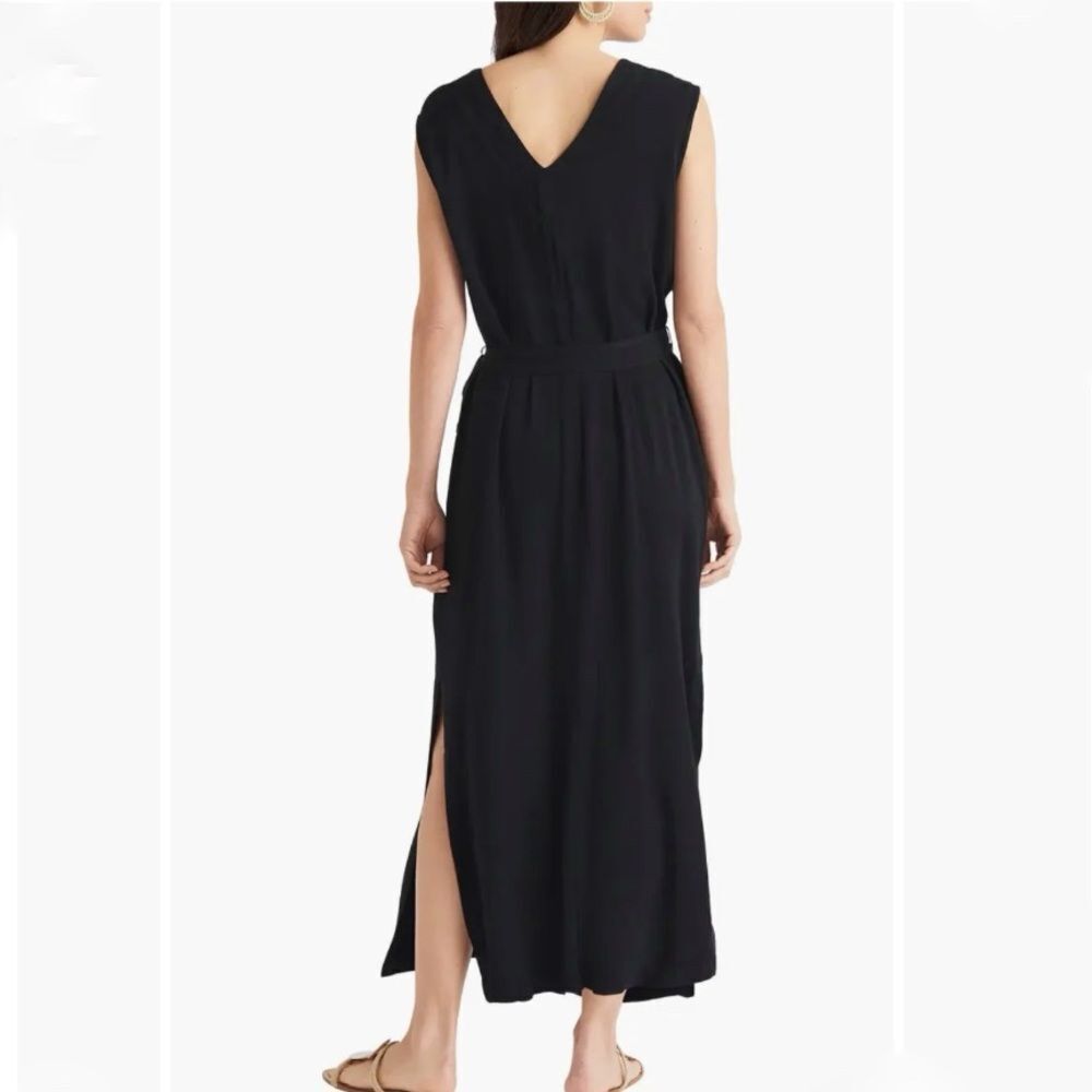 Splendid Evian Jersey Knit V-Neck Maxi Dress Women's Tie Waist Pockets - Picture 3 of 7